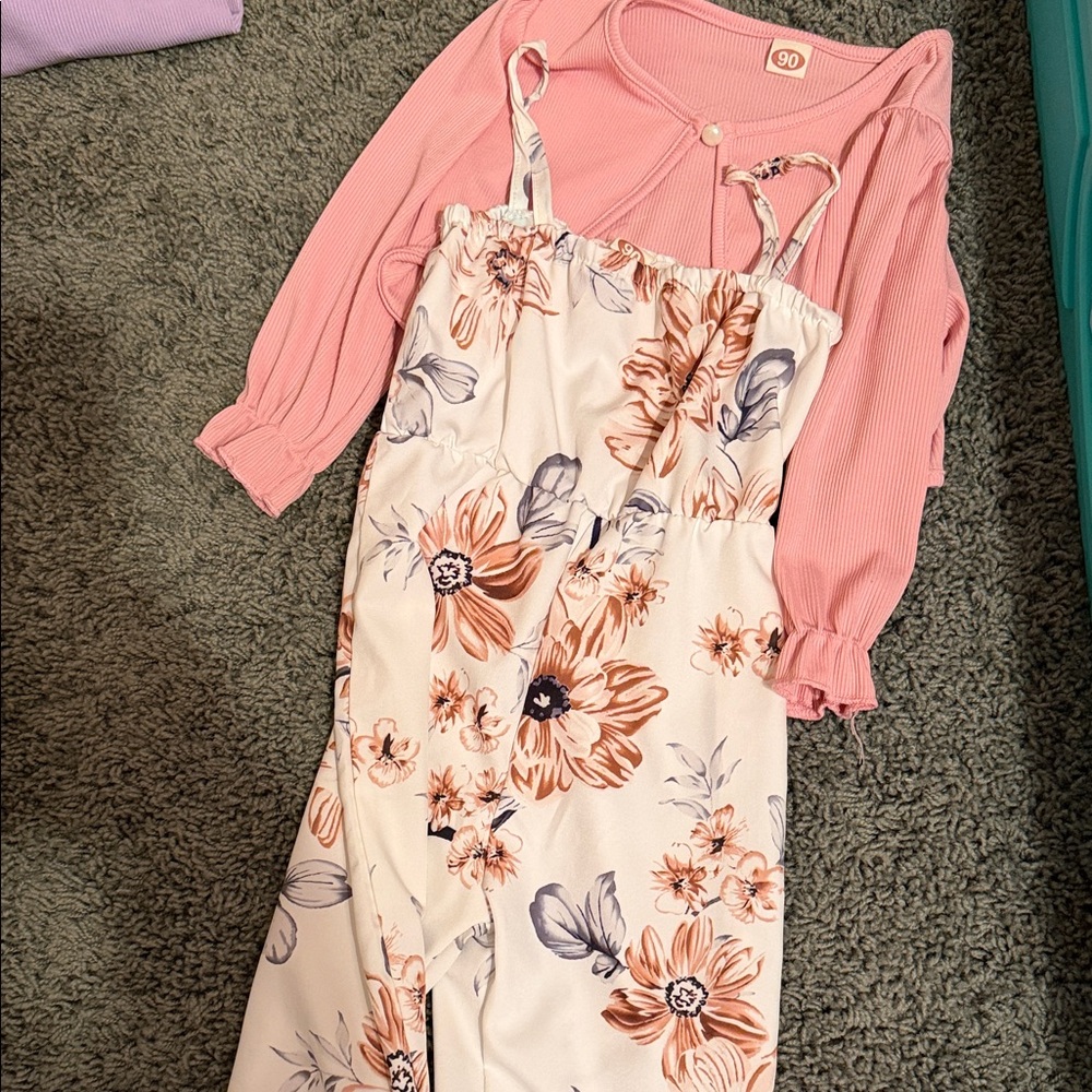 Pink Top and Floral Dress Set
